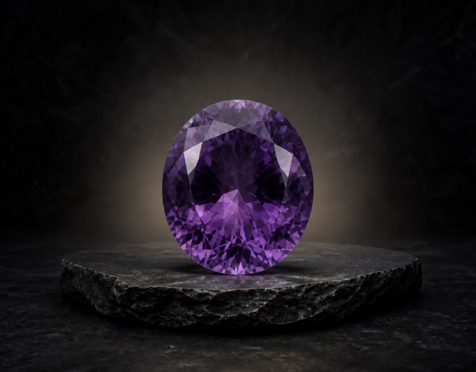 AI-created editorial illustration of purple Amethyst for the gemstone profile.