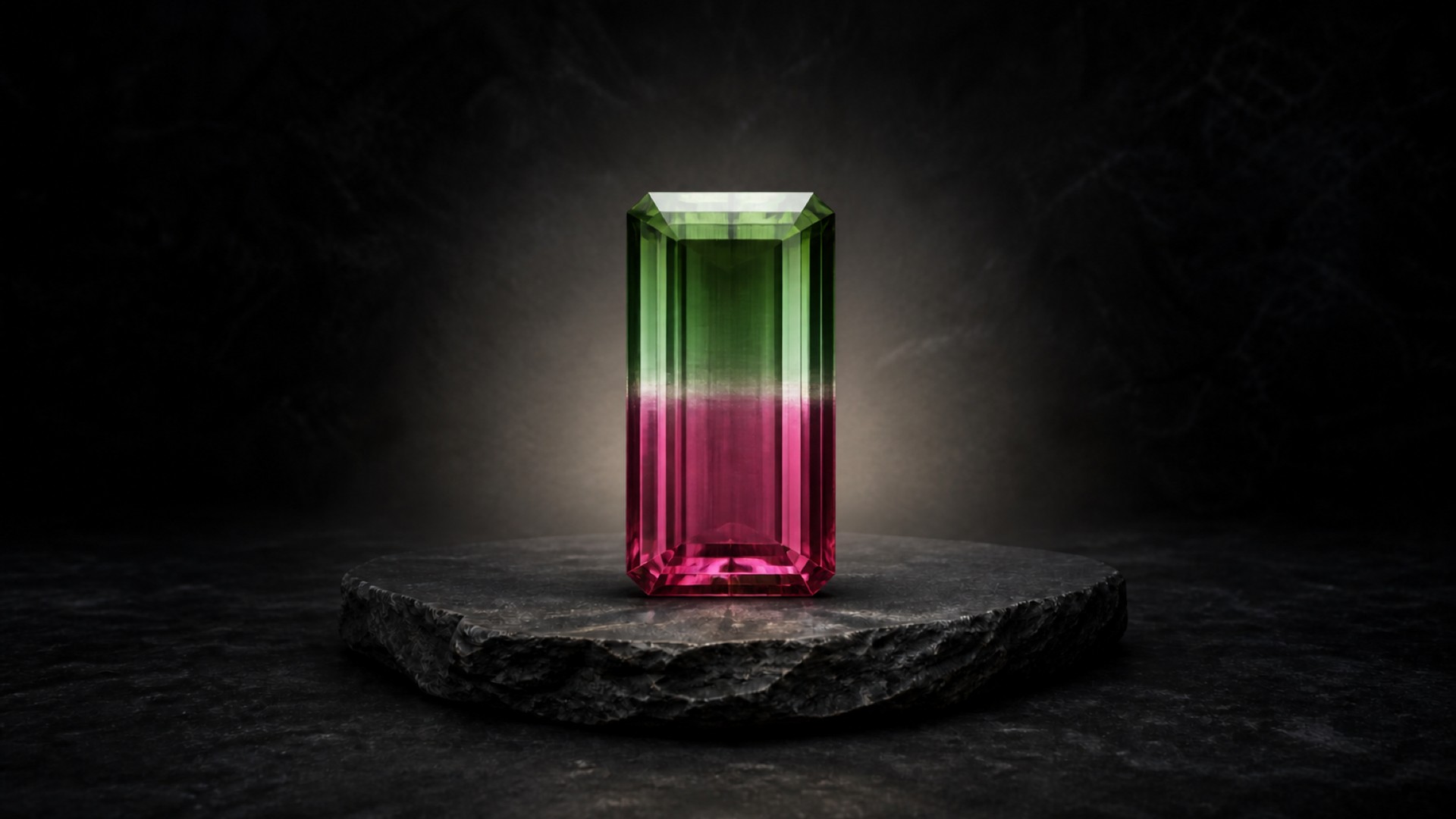 AI-created editorial illustration of multicolored Tourmaline for the gemstone profile.